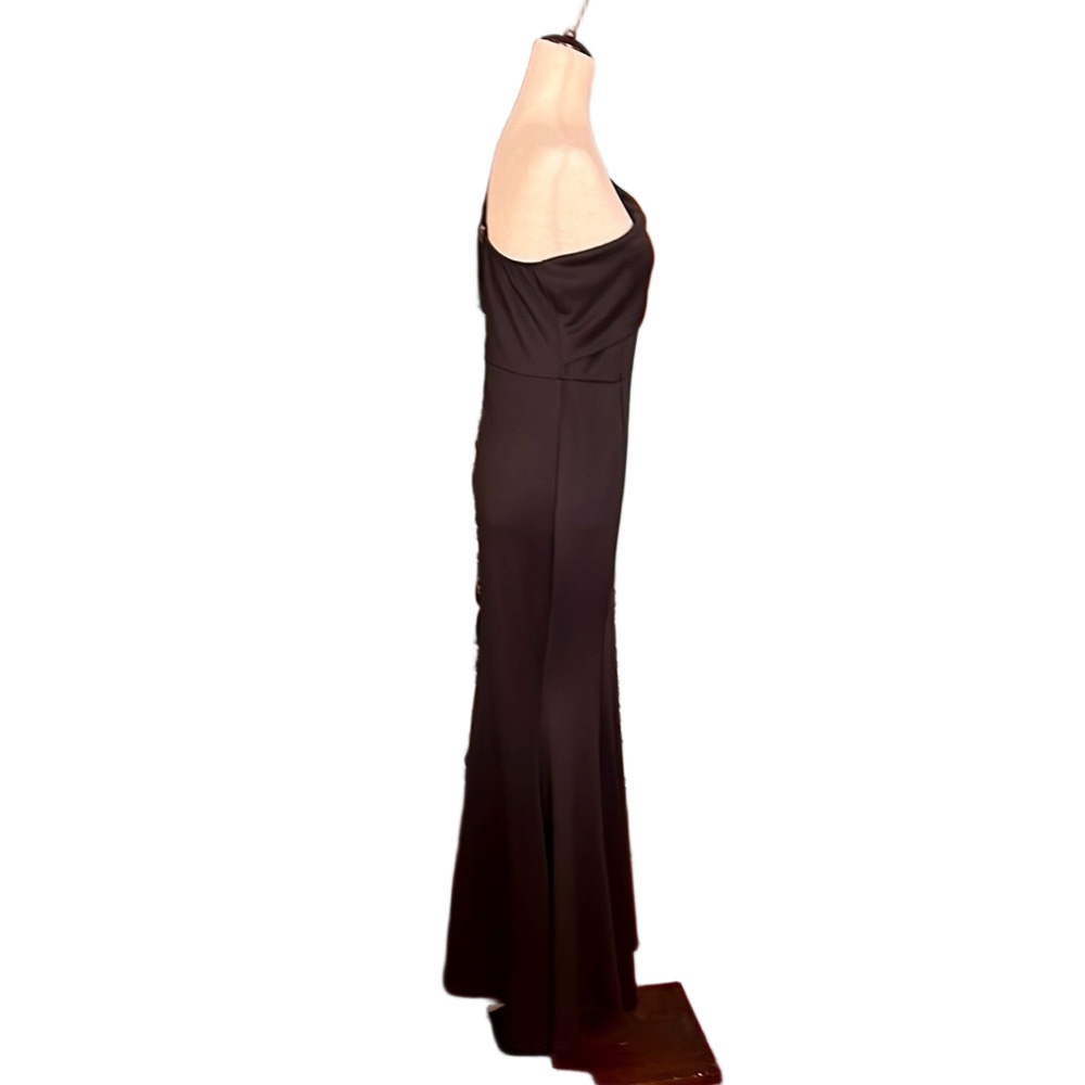 FORMAL Women’s Black Maxi Length One Shoulder side slit from hem Black Dress EUC - Picture 5 of 12
